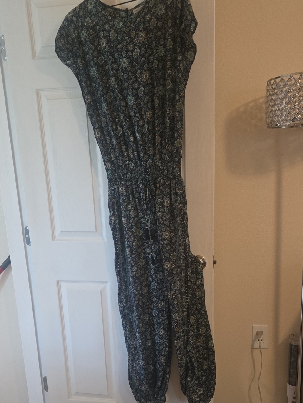 EARTHBOUND Floral Print Jumpsuit in Navy and Cream